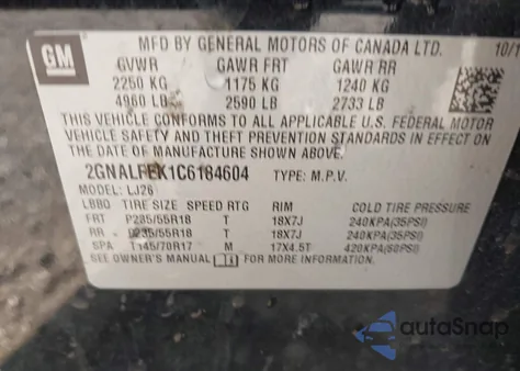 2012 Chevrolet Equinox Ltz from USA, damaged, VIN 2GNALFEK1C6184604